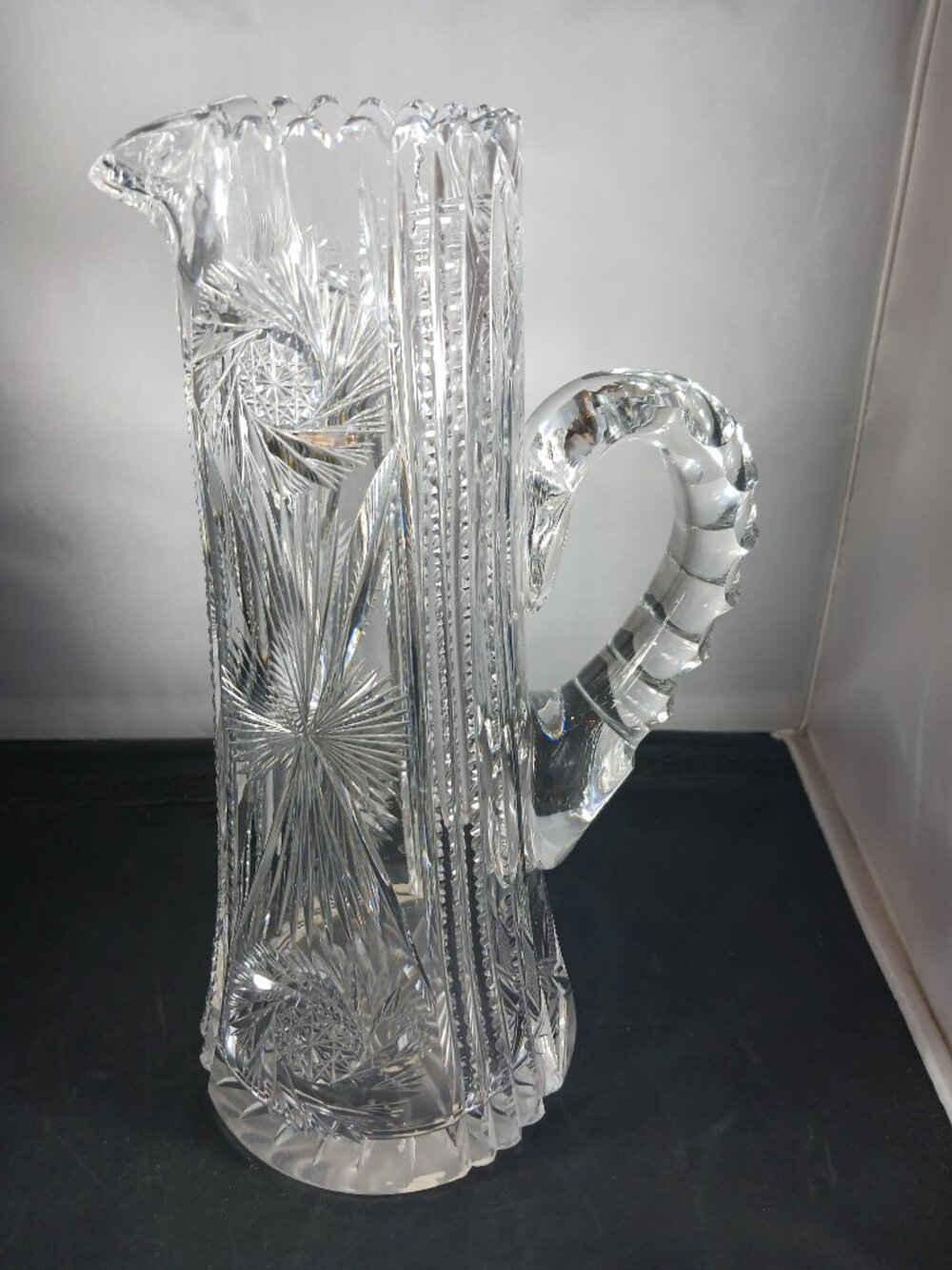 Antique ABP Handcrafted Cut Glass Crystal Water Pitcher